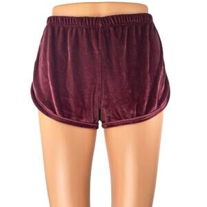 John Galt Burgundy Maroon Velvet Velour Mini Elastic Waist Lounge Shorts Size S